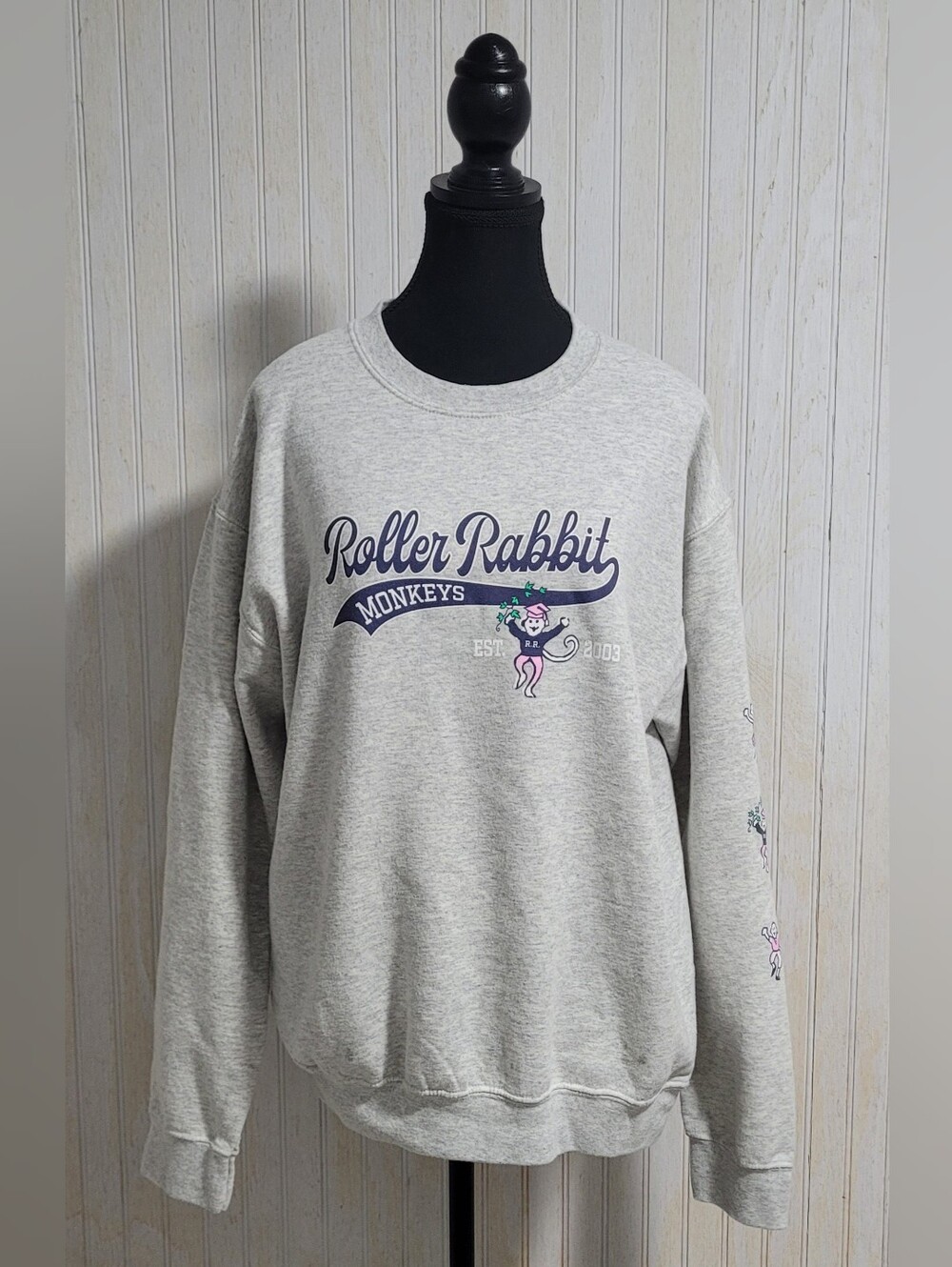 Roller Rabbit Monkeys Graphic Crewneck Sweatshirt Light Grey Size Medium